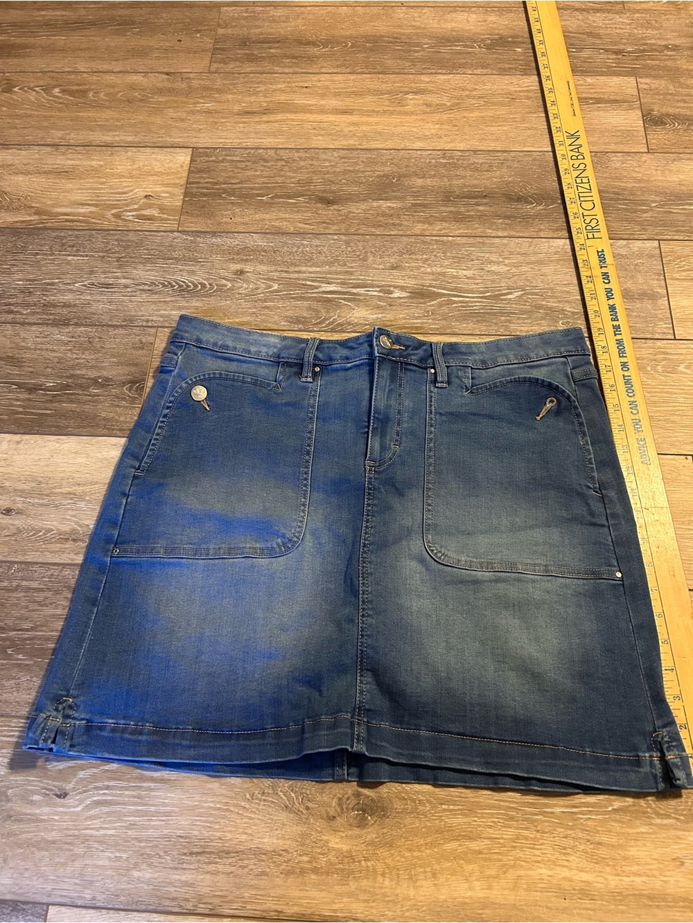 Rafaella Denim Mini Skirt with Black Shorts underneath